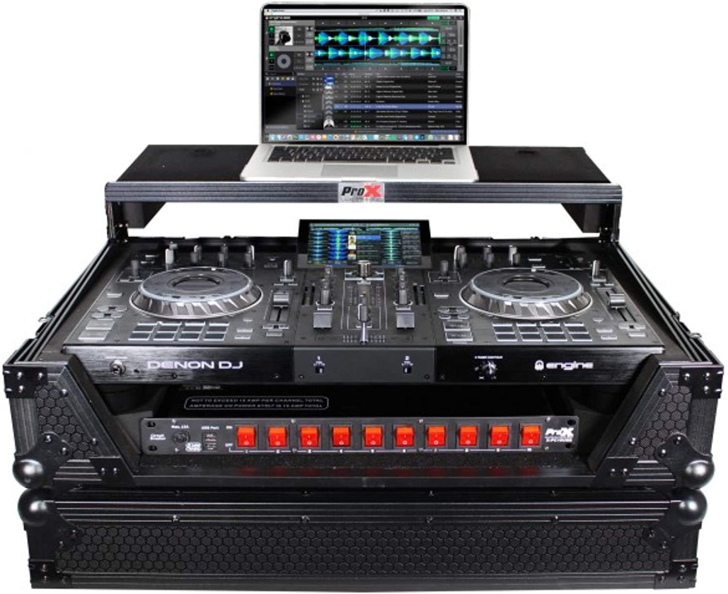 ProX XS-PRIME2 LTBL Flight Case for Denon Prime 2 Standalone DJ System with Sliding Laptop Shelf - Black on Black Design