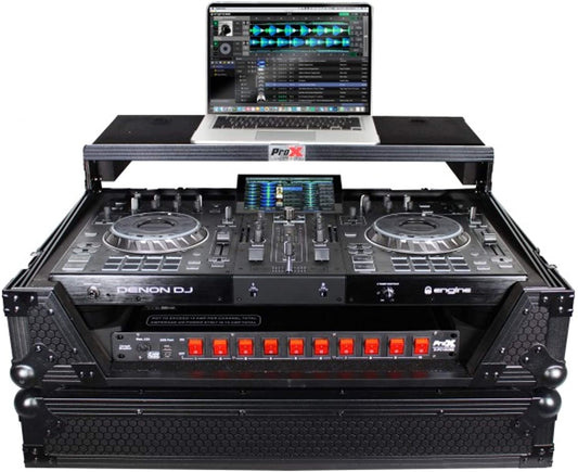ProX XS-PRIME2 LTBL Flight Case for Denon Prime 2 Standalone DJ System with Sliding Laptop Shelf - Black on Black Design