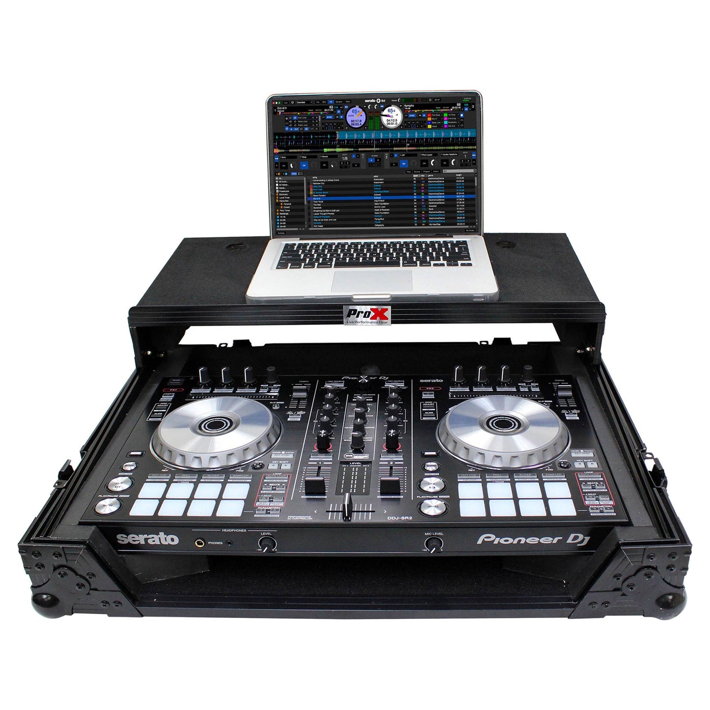 ProX Flight Case for Pioneer DDJ-SR2 Controller with Laptop Shelf and LED Kit (Black-on-Black) (Open Box)