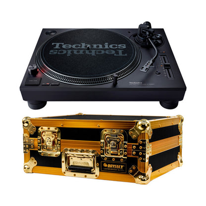 Technics SL-1200MK7 + Odyssey Limited Edition Gold Turntable Flight Case