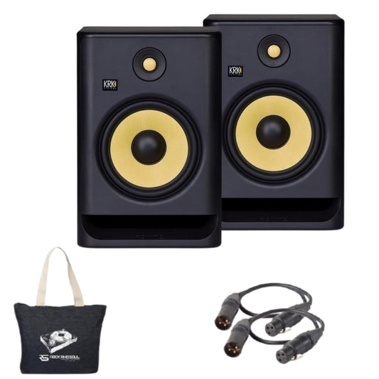 KRK ROKIT 8 G4 8" 2-Way Active Studio Monitor (Pair) + Tote + XLR Cables Bundle