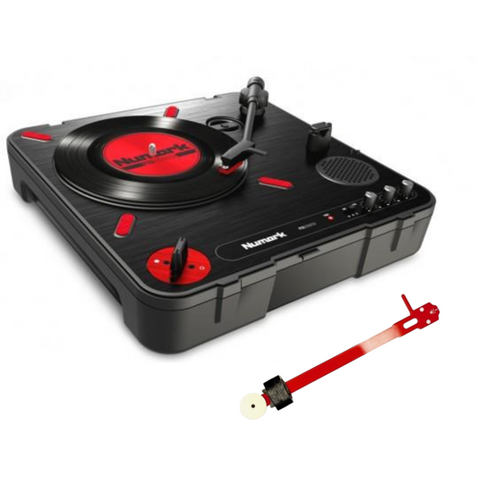 Numark PT01 Scratch Portable Turntable + Jesse Dean JDDPTA-PCB Tone Arm Red