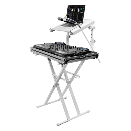 Odyssey Innovative Designs X-Stand Combo Dual-Tier Heavy-Duty Folding Stand with Microphone Boom & Laptop/Gear Shelf (white) (Open Box)