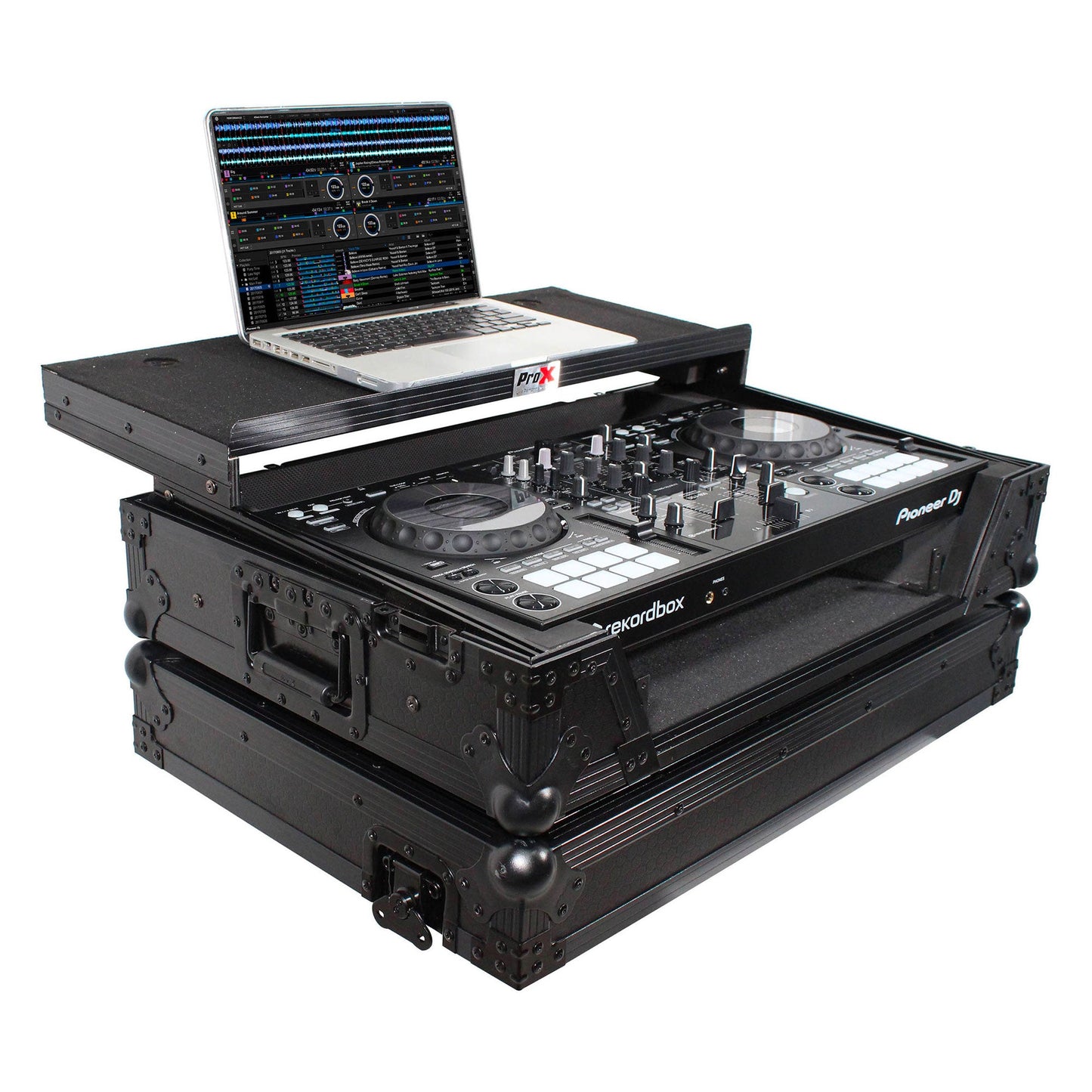 ProX XS-DDJ800 WLTBL Flight Case with 1 RU Rackspace and Wheels for Pioneer DJ DDJ-800 (Black on Black)