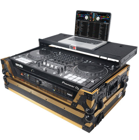 ProX XS-DDJ1000 WLT FGLD LED Pioneer DDJ1000SRT Flight Case w/ Laptop Shelf, Gold/Black
