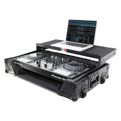 ProX XS-DDJ800 WLTBL Flight Case with 1 RU Rackspace and Wheels for Pioneer DJ DDJ-800 (Black on Black)