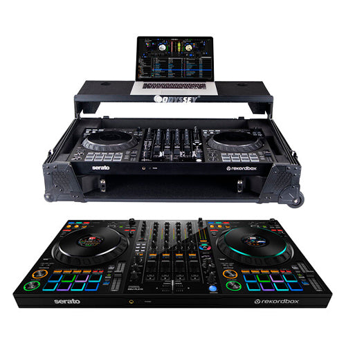 Pioneer DJ DDJ-FLX10 + Odyssey 810GSFLX101UM2 I-Board 1U Flight Case with Glide Style Laptop Platform and Wheels