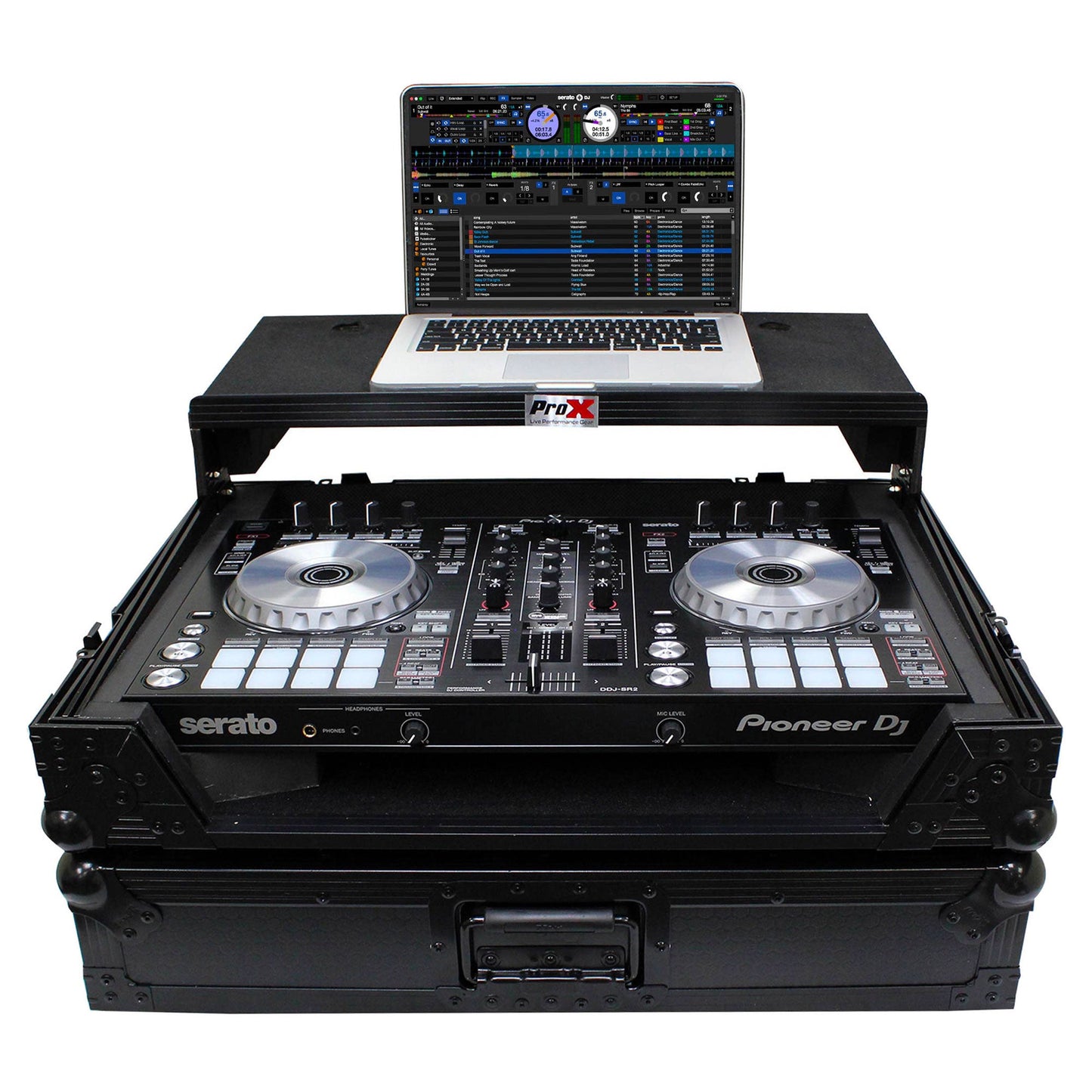 ProX Flight Case for Pioneer DDJ-SR2 Controller with Laptop Shelf and LED Kit (Black-on-Black) (Open Box)