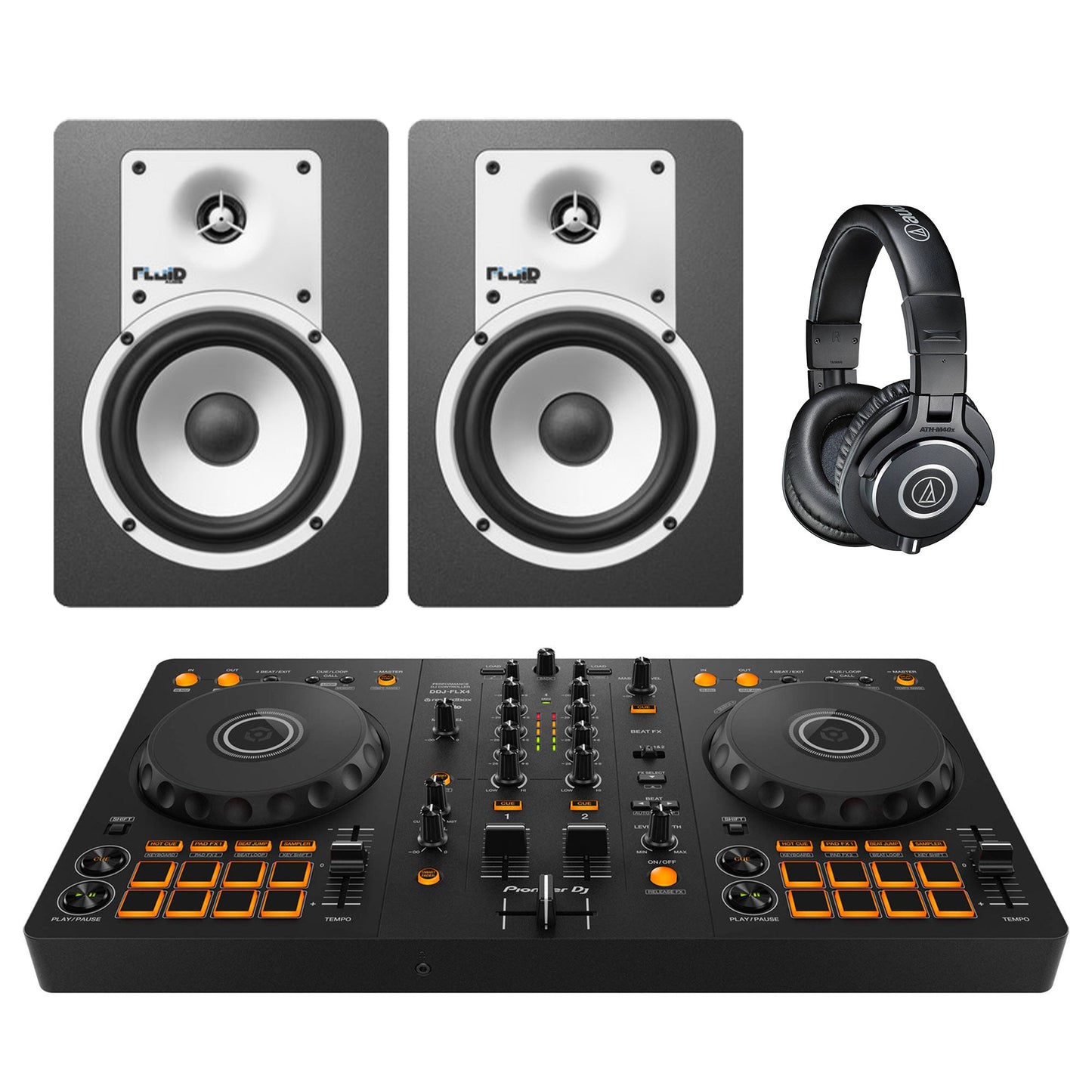 Pioneer DJ FLX-4 + Fluid Audio C5BT + M40X Bundle