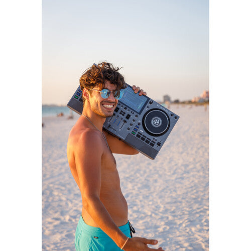 Numark Mixstream Pro Go - Standalone DJ Controller with Battery, DJ Mixer, Speakers, Amazon Music Unlimited, WiFi, Touchscreen, Works with Serato DJ (Open Box)